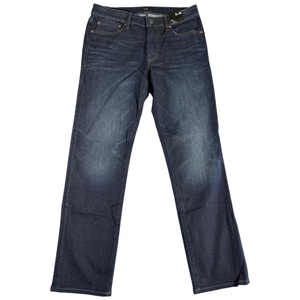 Express Jeans Mens 31x30 Blue Denim Whiskering Hyper Stretch Slim Straight Leg